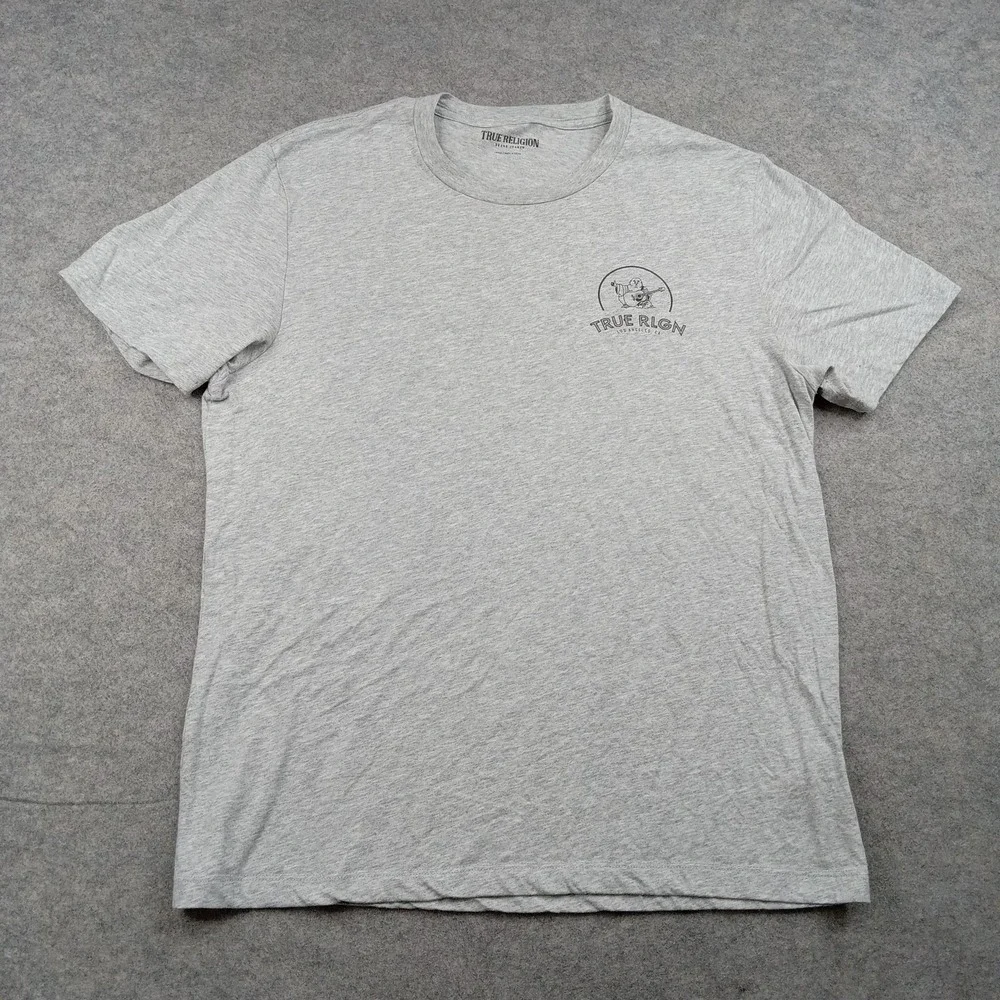 True Religion Shirt Mens Large Gray Buddha Guitar‎ Logo Graphic Tee Tagless